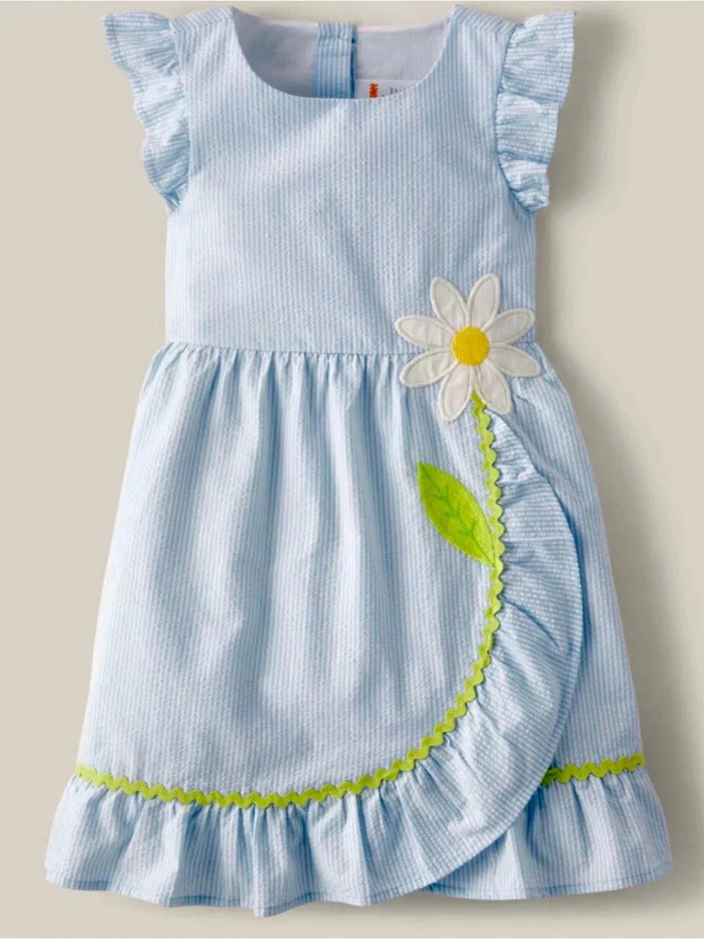 Gymboree Light Blue Seersucker Ruffle Dress with Daisy Appliqué